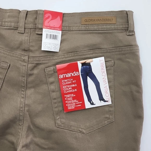 Gloria Vanderbilt Amanda Classic Fit Tapered Leg Tan Jeans Petite Medium Size 14 - Picture 6 of 14